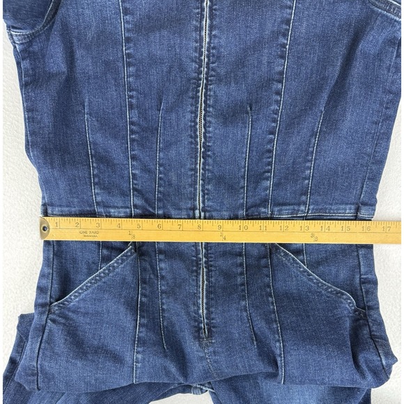 Free People Jumpsuit Womens Size XL Jayde Flare Leg Dark Blue Denim Zip - Picture 7 of 13